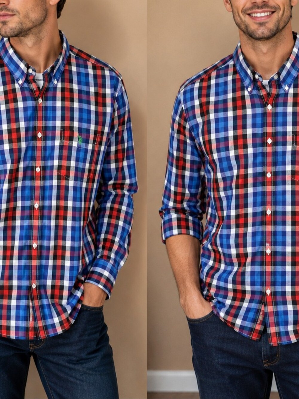 U.S. Polo Assn. Men’s Blue and Red Check Button-Down Shirt Sz XXL